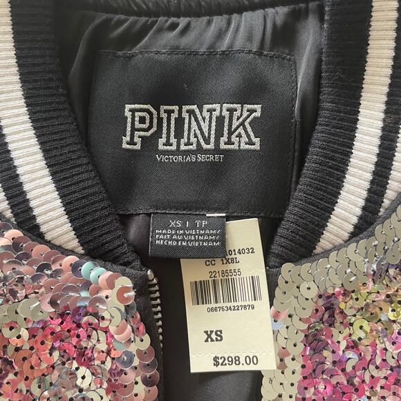 Victoria's Secret PINK Jacket Womens XS Multicolor Sequin Varsity Bomber - Picture 6 of 7